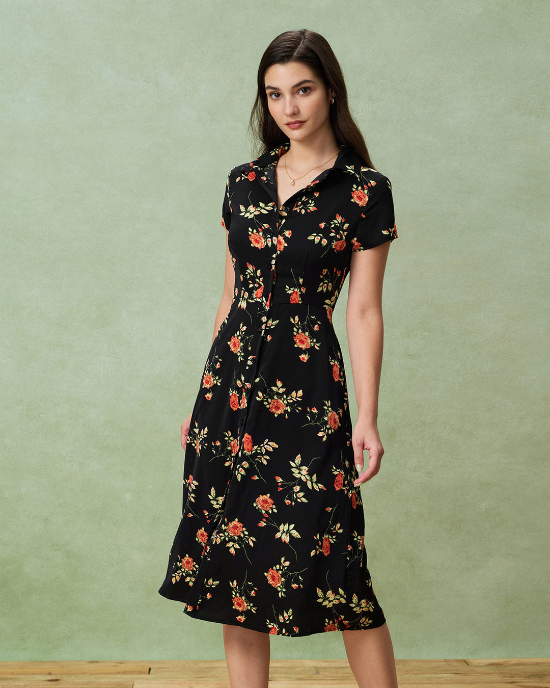 Kriemhild | Midikleid Schwarz floral
