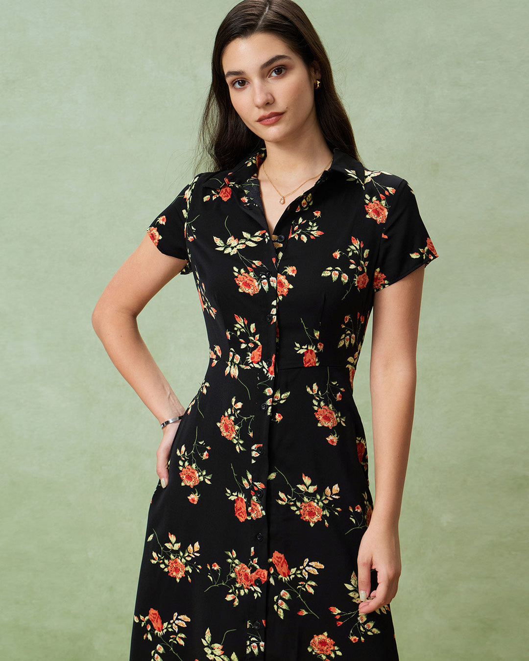 Kriemhild | Midikleid Schwarz floral