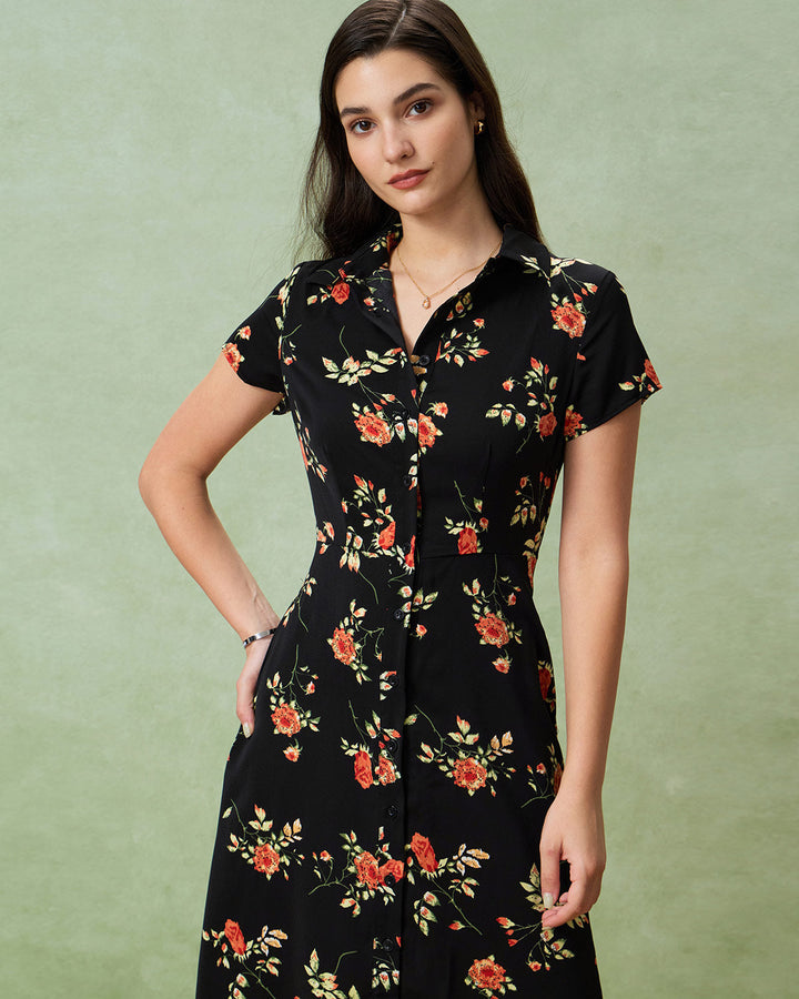 Kriemhild | Midikleid Schwarz floral