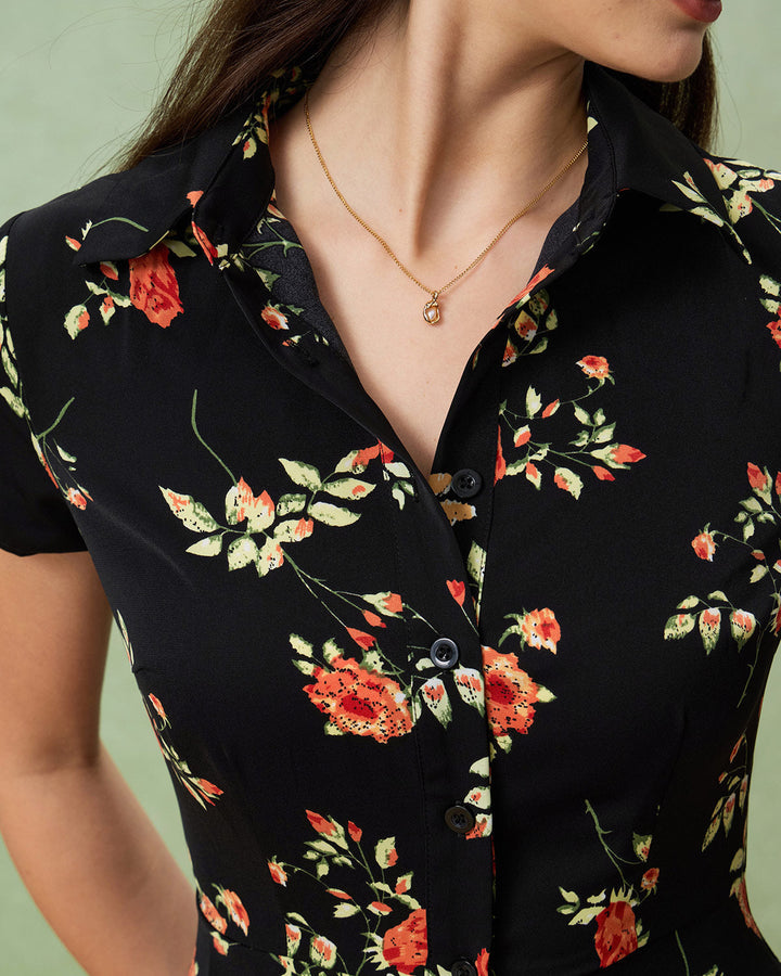 Kriemhild | Midikleid Schwarz floral