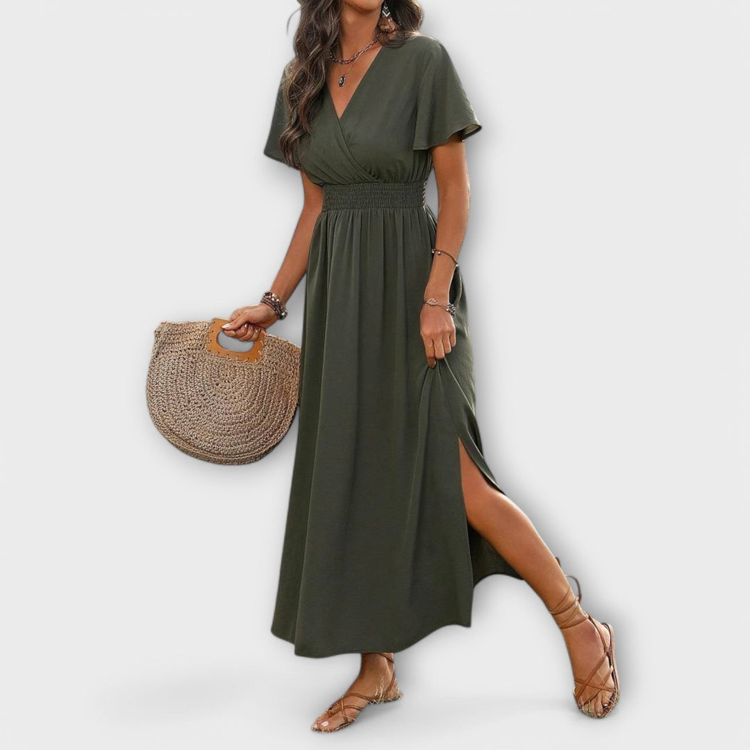 Selma | Elegantes Boho Kleid mit V-Ausschnitt und langen Ärmeln