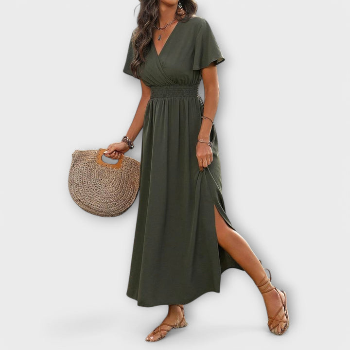 Selma | Elegantes Boho Kleid mit V-Ausschnitt und langen Ärmeln