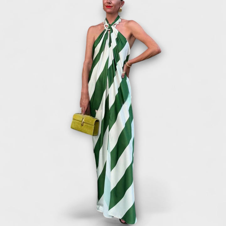 Gerda | Streifenmuster Halter Rückenfreies Maxikleid
