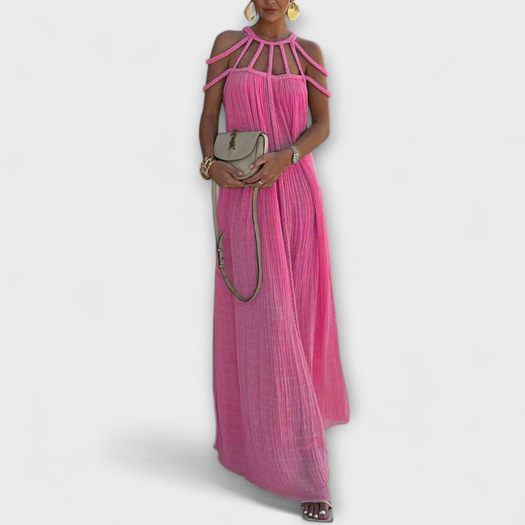 Klara | Ein schickes Maxikleid aus Mischgewebe mit drapierten Zöpfen