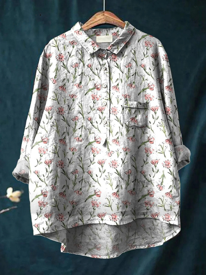 Ilse | Lässige Damenbluse mit rosa Frühlings-Blumenmotiv