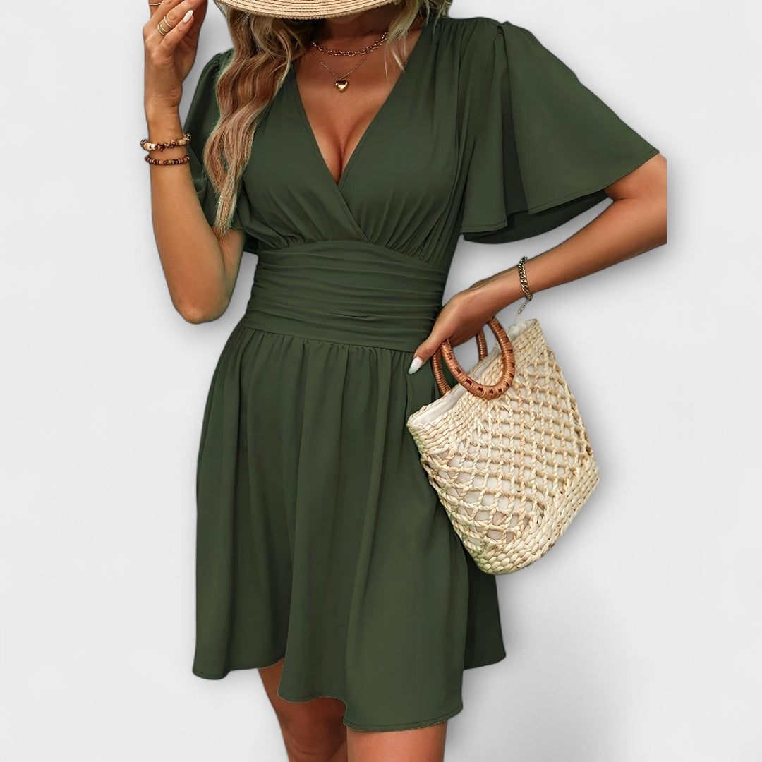Gudrun | Kleid mit geraffter Taille und V-Ausschnitt
