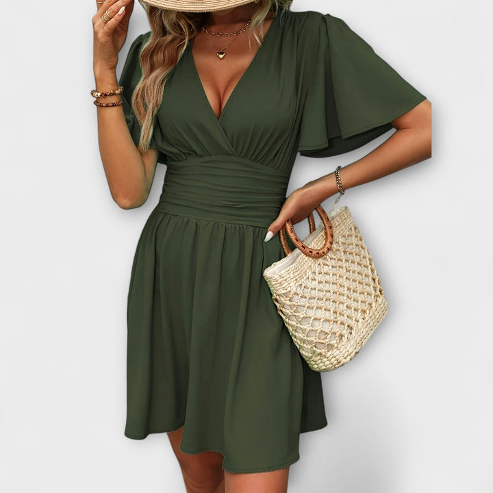 Gudrun | Kleid mit geraffter Taille und V-Ausschnitt
