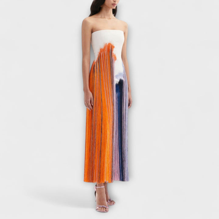 Konstanze | Schickes Farbblock-Kleid mit trendigen Quasten