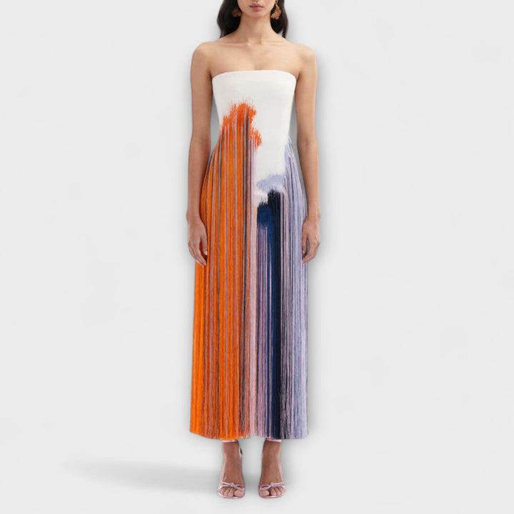 Konstanze | Schickes Farbblock-Kleid mit trendigen Quasten