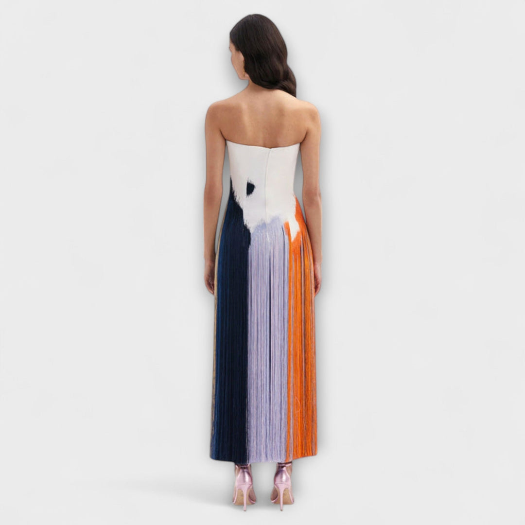 Konstanze | Schickes Farbblock-Kleid mit trendigen Quasten