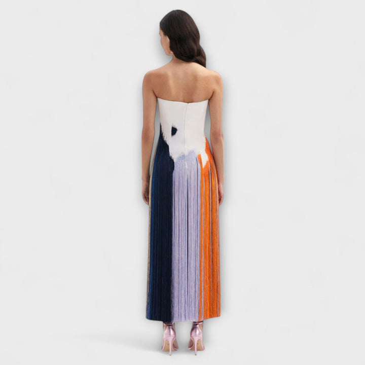 Konstanze | Schickes Farbblock-Kleid mit trendigen Quasten