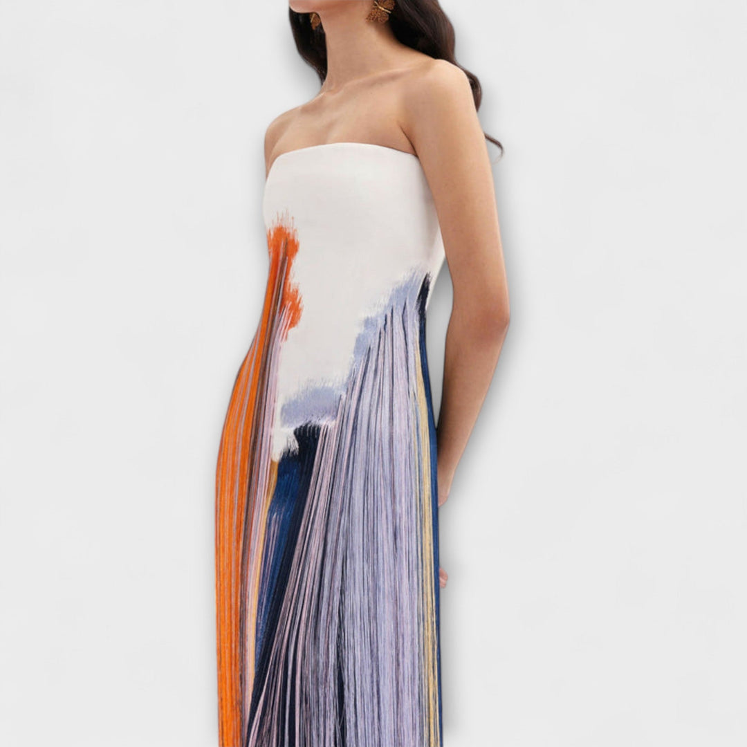 Konstanze | Schickes Farbblock-Kleid mit trendigen Quasten
