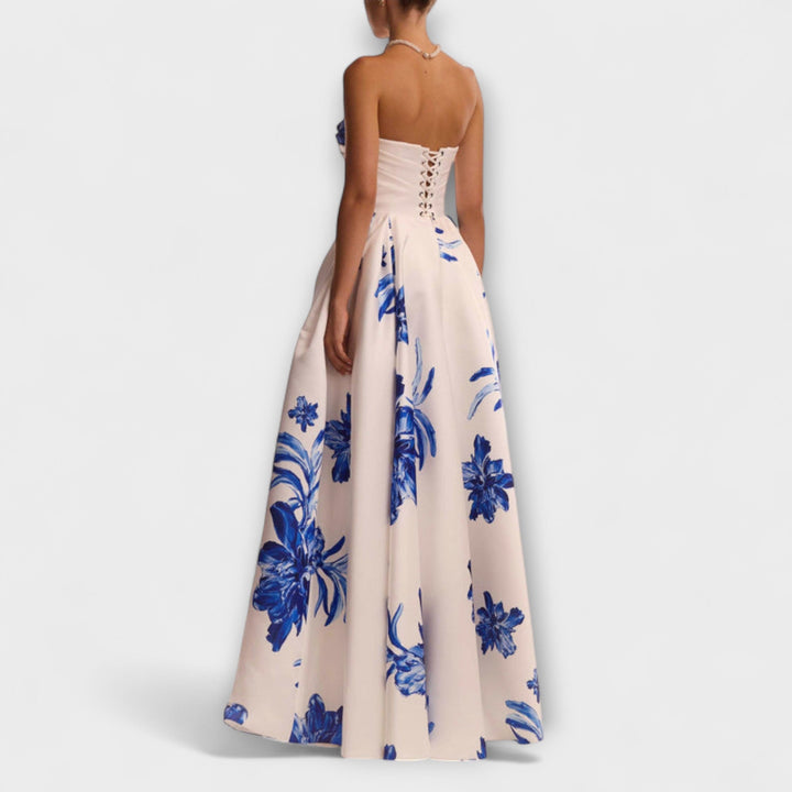 Alina | Schickes schulterfrei Blumen-Maxikleid