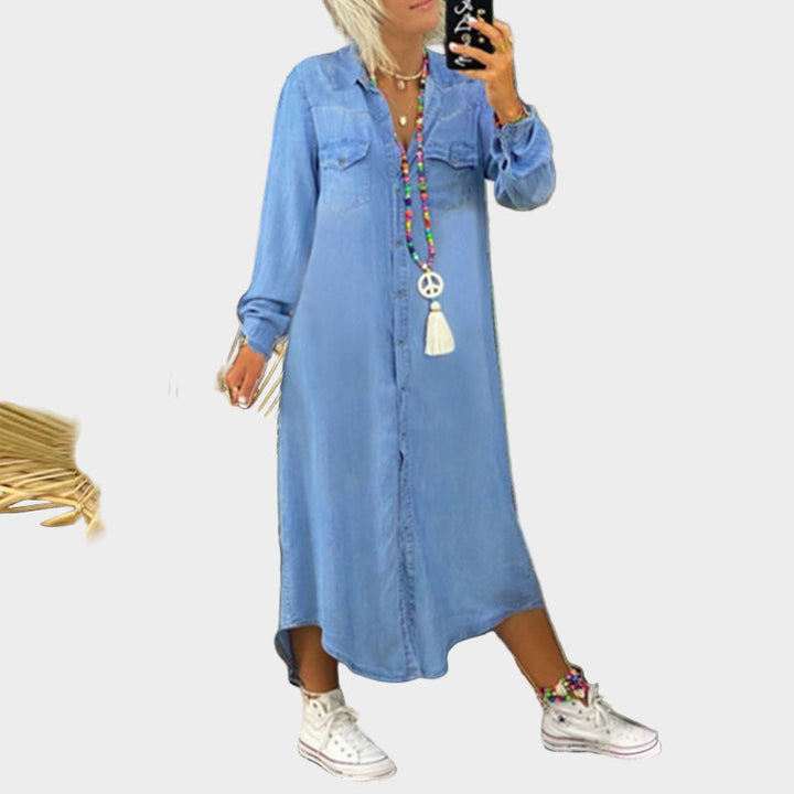Sabine | Maxi-Jeans-Kleid mit langen Ärmeln