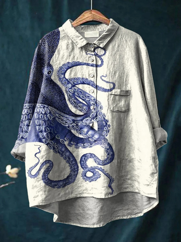 Margaretha | Lässiges T-Shirt mit Oktopus-Tentakelkunst