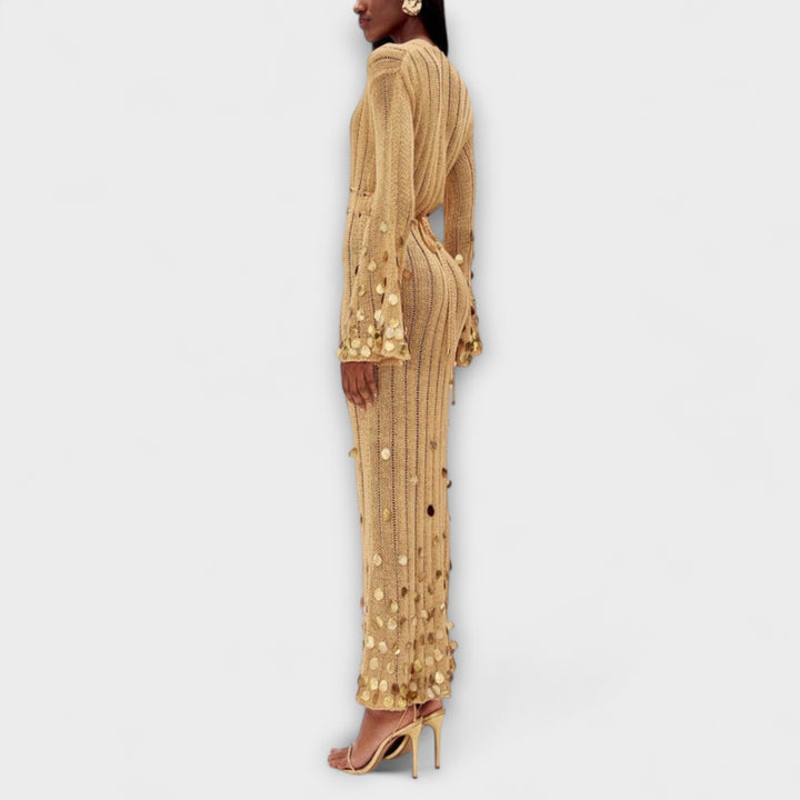 Theresa | Gold Strick Maxikleid von Dolly