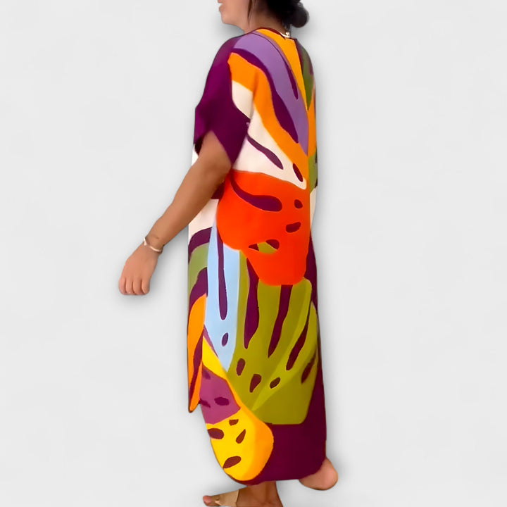 Nora | Lässiges Kleid mit Bunter Blätterdruck
