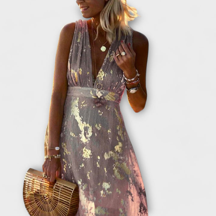 Margaretha | Fließendes Kleid mit V-Ausschnitt und Pailletten-Details