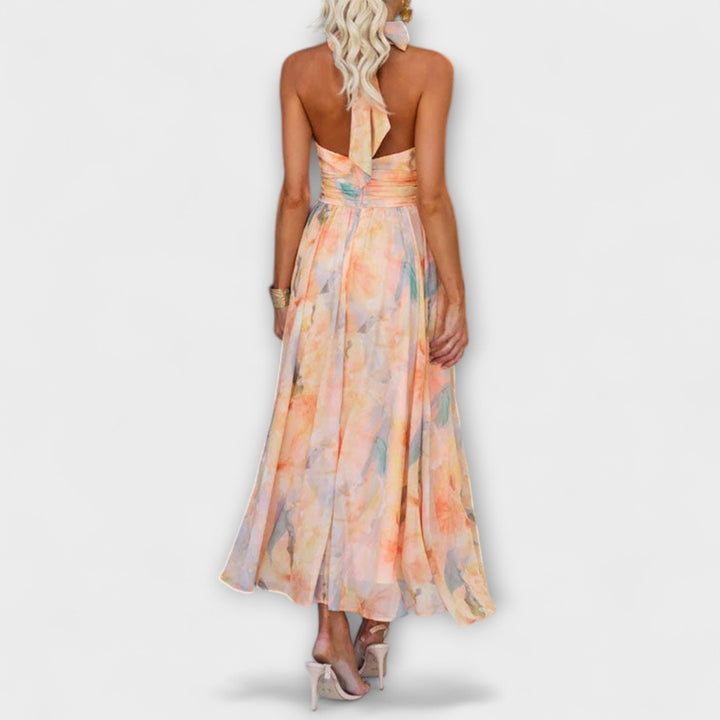 Eleonore | Halter-Neck Aquarell Druck Maxikleid