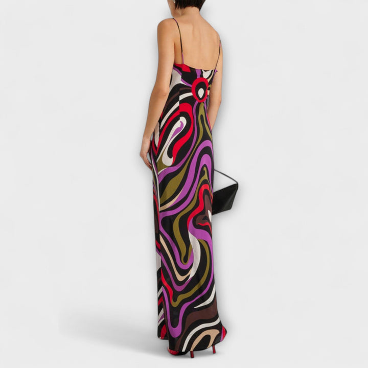 Hildegard | Maxi-Kleid im Marmor-Druck