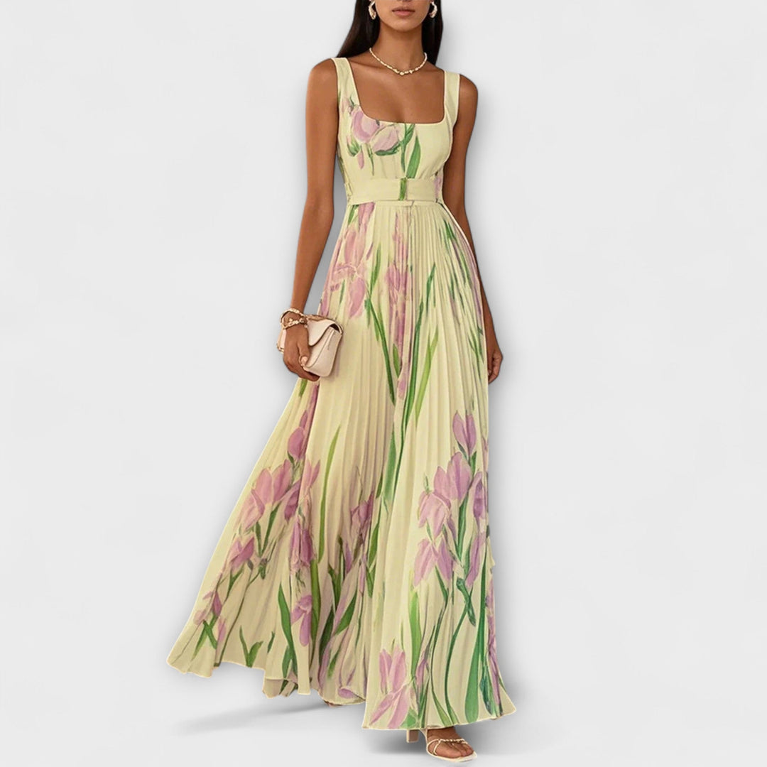 Madlen | Gefaltetes florales Chiffon Maxikleid