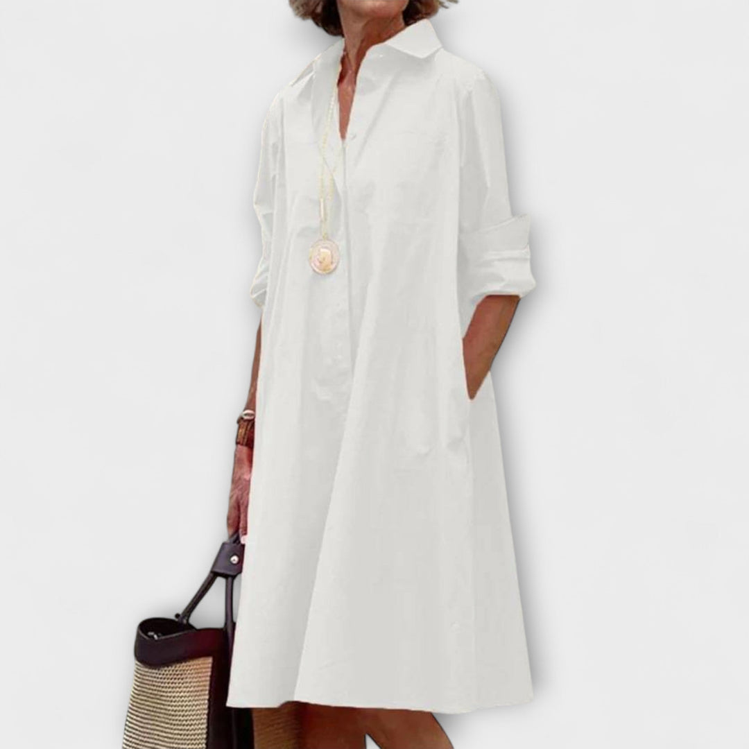 Isabelle | Modernes Hemdkleid mit Kragen und Dreiviertel-Ärmeln
