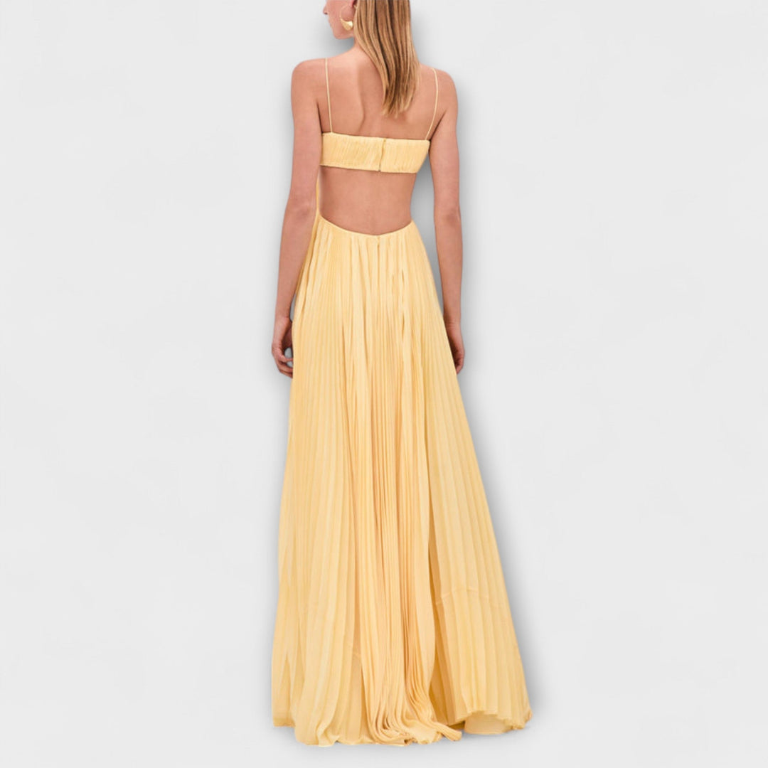 Heike | Schickes Plissiertes Cut-out Fließendes Maxikleid