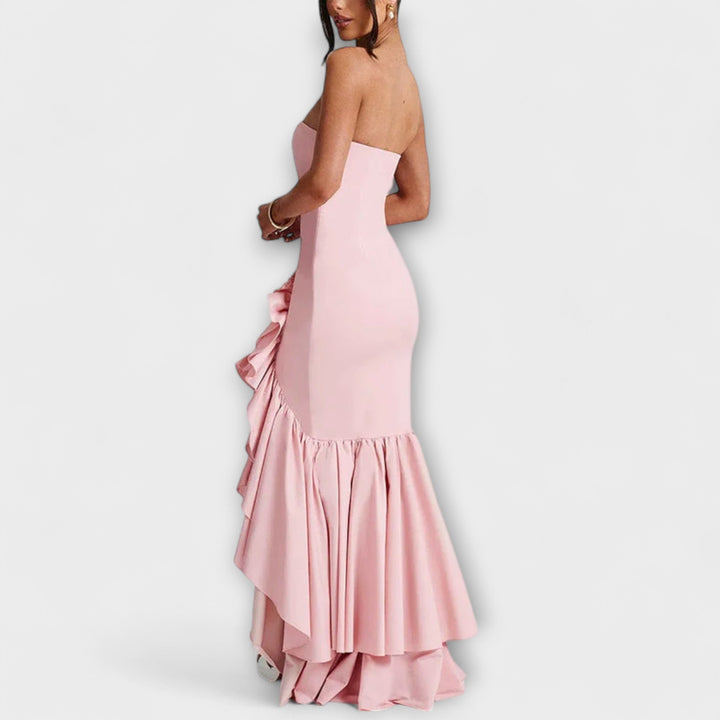 Vivien | schulterfrei figurbetont Maxikleid mit asymmetrischem Saum