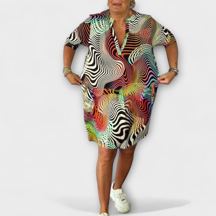 Friederike | Buntes Kleid mit V-Ausschnitt