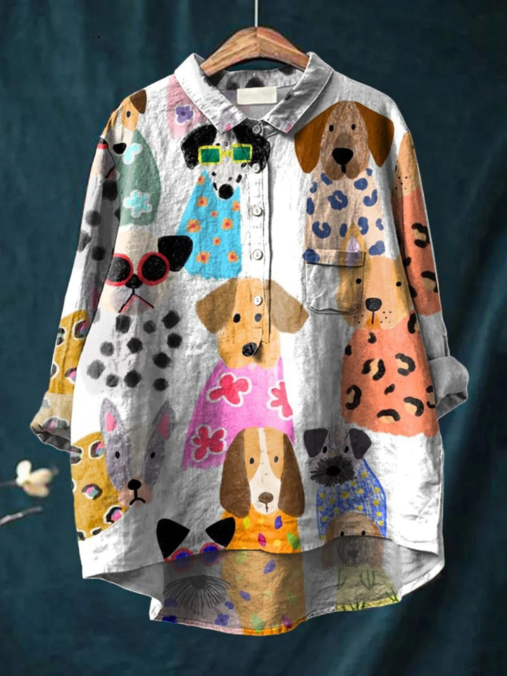 Lisa | Lässige Bluse mit farbenfrohem Cartoon-Hund