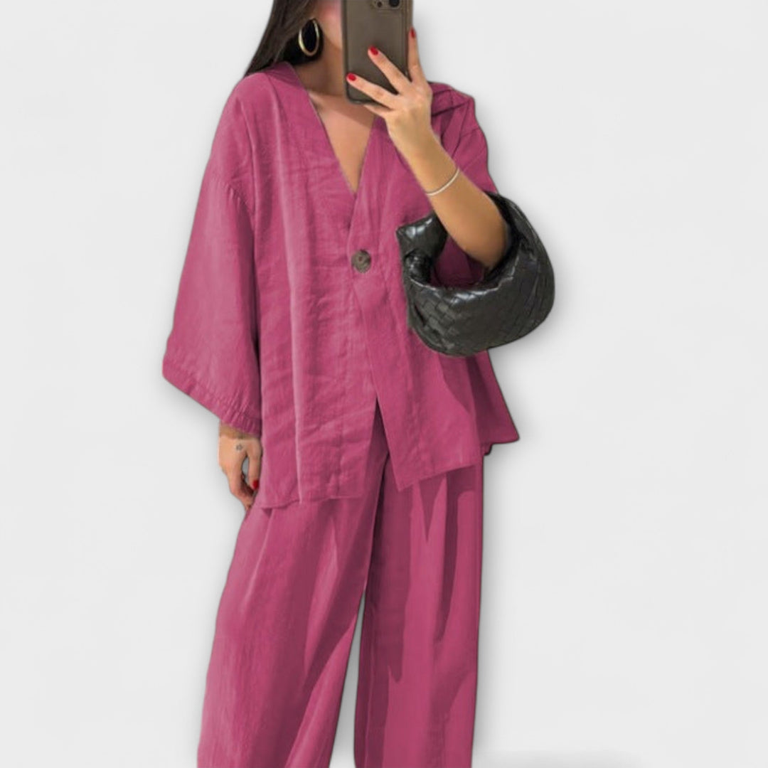 Greta | Lässiges V-Ausschnitt Top und Hose Duo