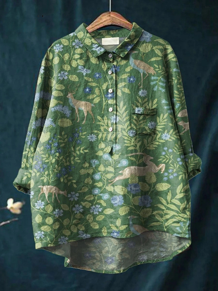 Emilia | Lässiges T-Shirt mit Vintage-Blumen- und Tiermotiv