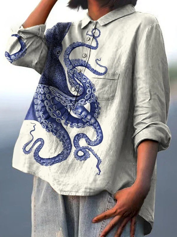Margaretha | Lässiges T-Shirt mit Oktopus-Tentakelkunst