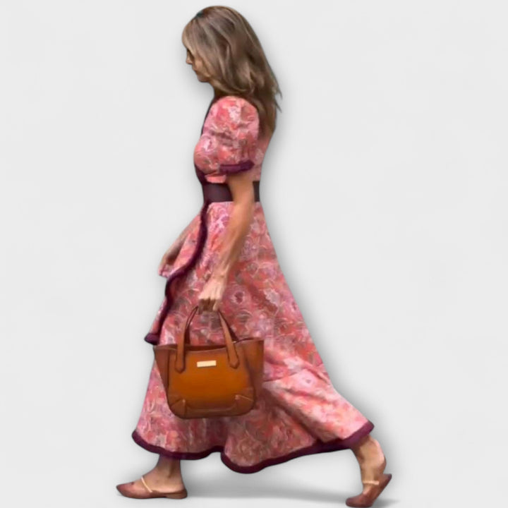 Ursula | Elegantes Rosa Maxi-Kleid mit kurzen Ärmeln