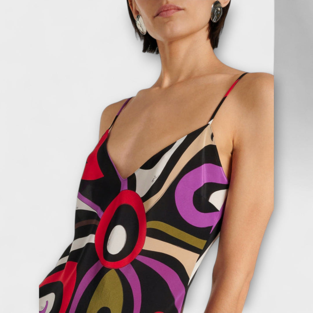 Hildegard | Maxi-Kleid im Marmor-Druck