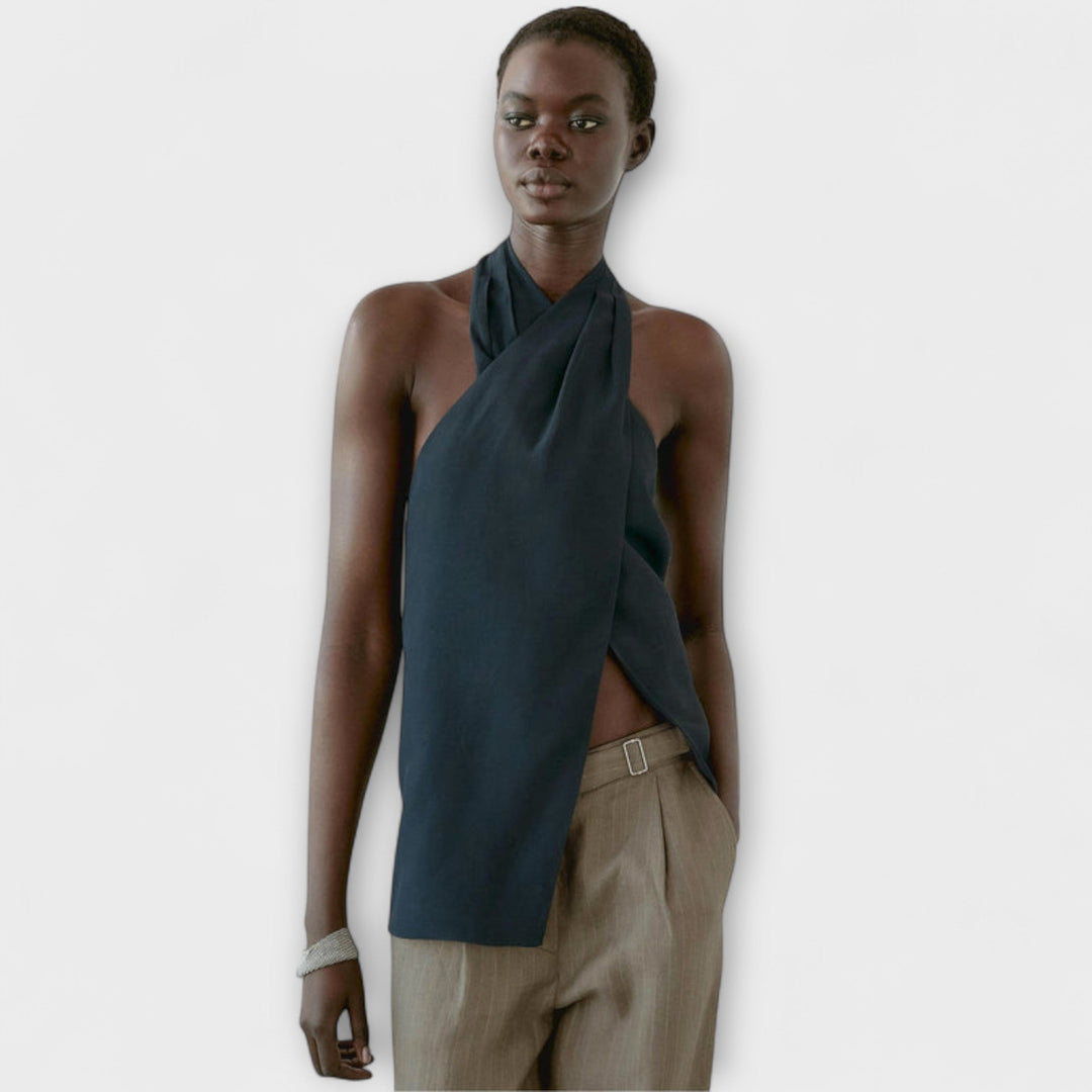 Hanna | Blauer Halter Neck Top mit Rückenausschnitt