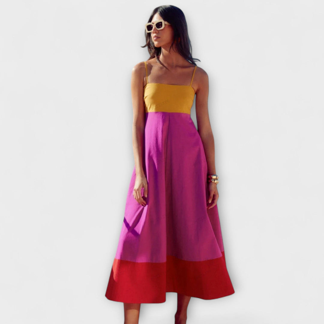 Wilhelmine | Farbblock Spaghetti-Träger Kleid