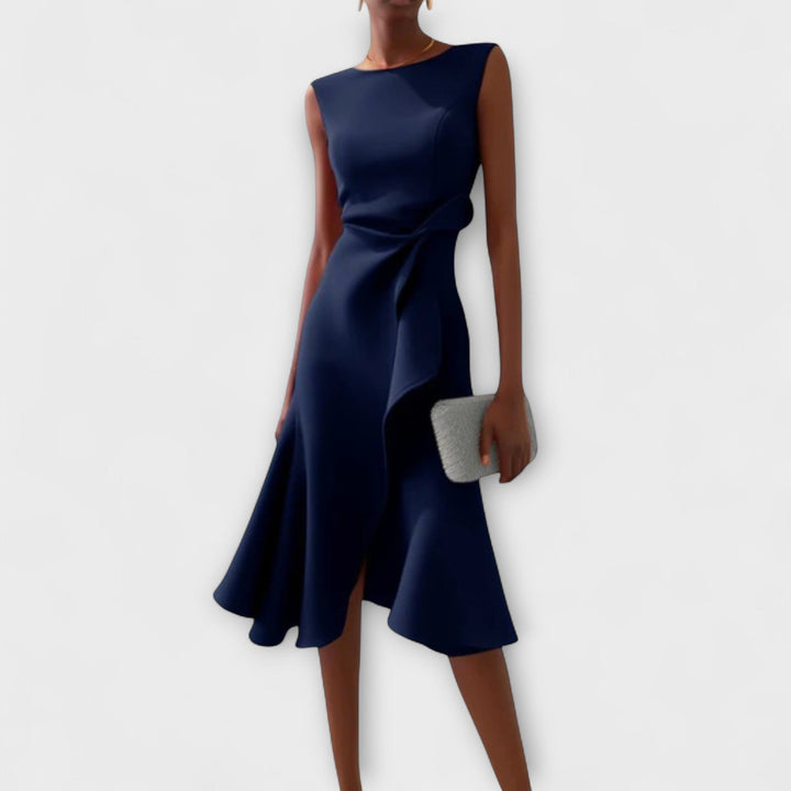 Selina | Drapiertes asymmetrisches Midikleid