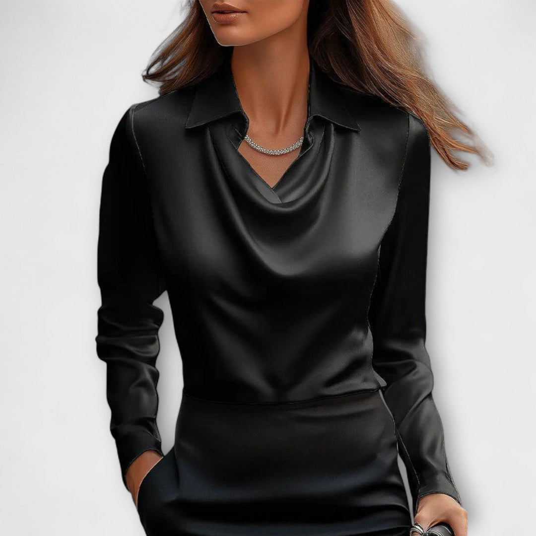 Bianca | Glänzende Bluse mit gerafftem Kragen