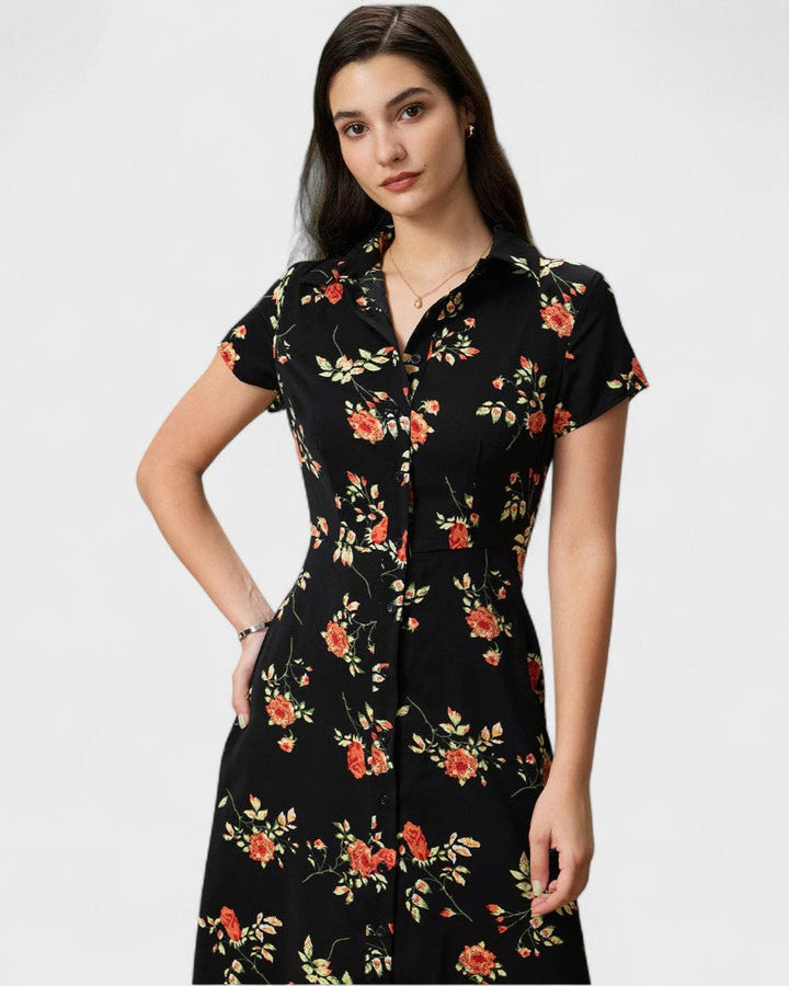 Kriemhild | Midikleid Schwarz floral