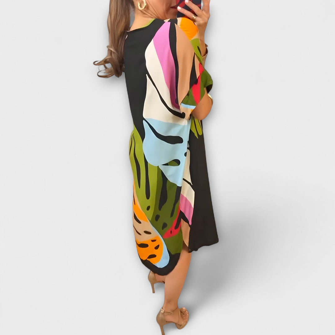 Nora | Lässiges Kleid mit Bunter Blätterdruck