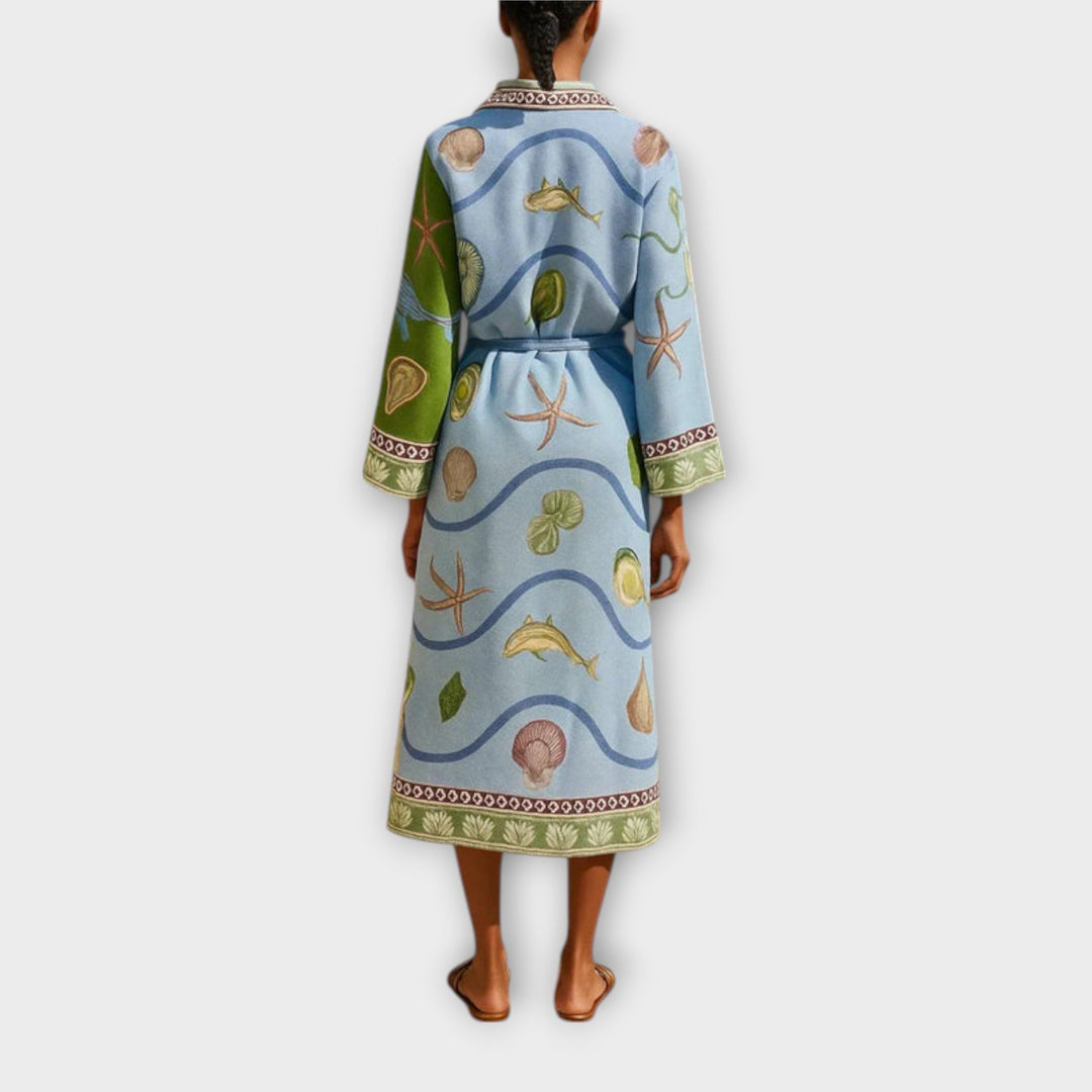 Sabrina | Bedrucktes Twill Midi Hemdkleid mit Gürtel