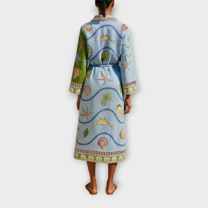 Sabrina | Bedrucktes Twill Midi Hemdkleid mit Gürtel