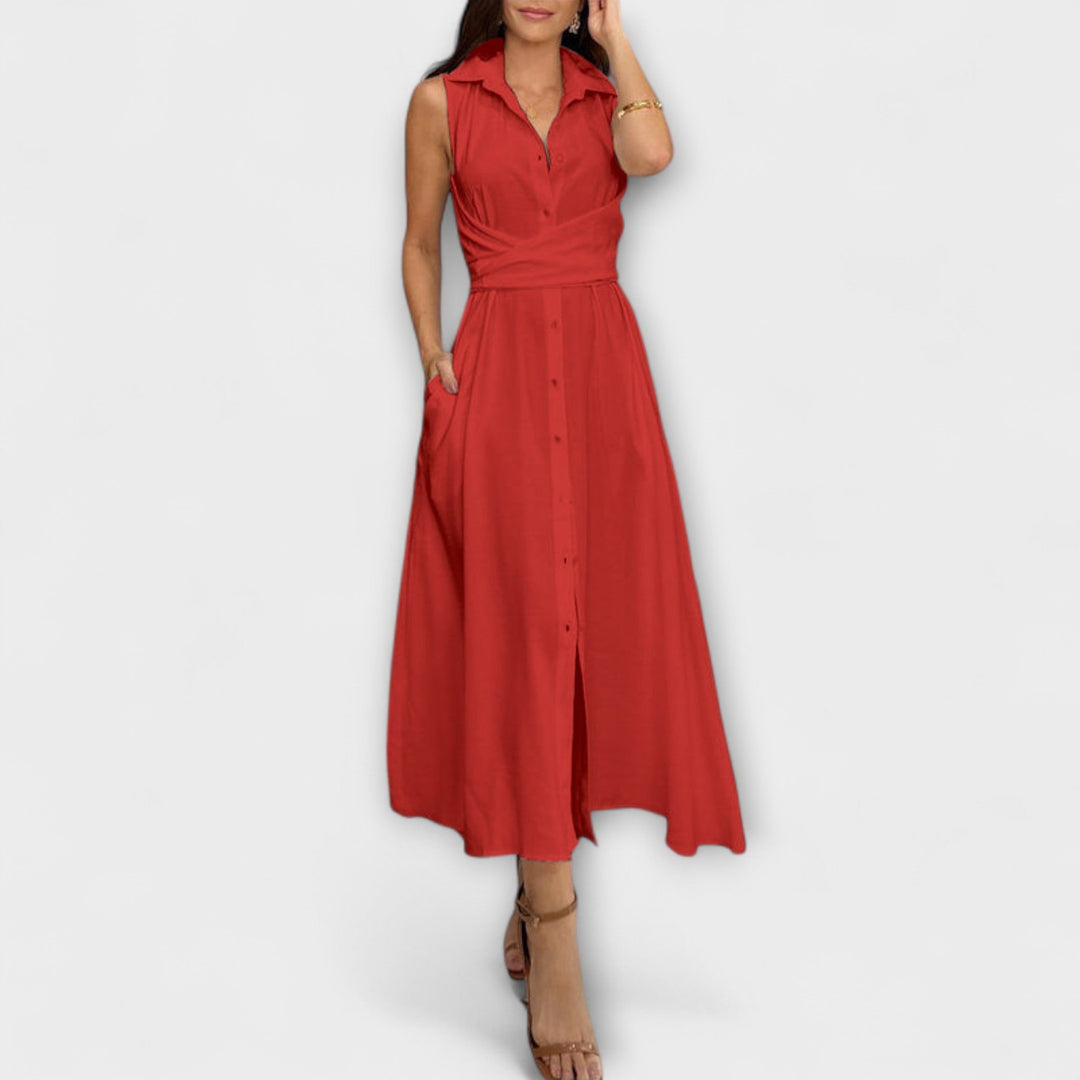 Dagmar | Auffälliges, einreihiges Midi-Kleid mit Bindedetail