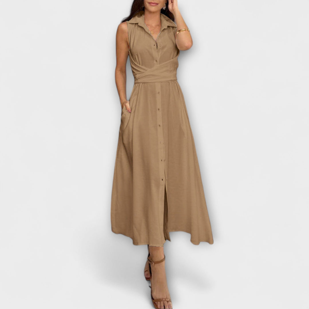 Dagmar | Auffälliges, einreihiges Midi-Kleid mit Bindedetail