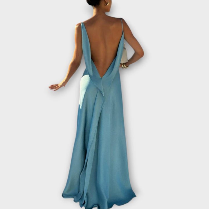Melanie | Schickes Satin-Maxikleid mit hohem Schlitz