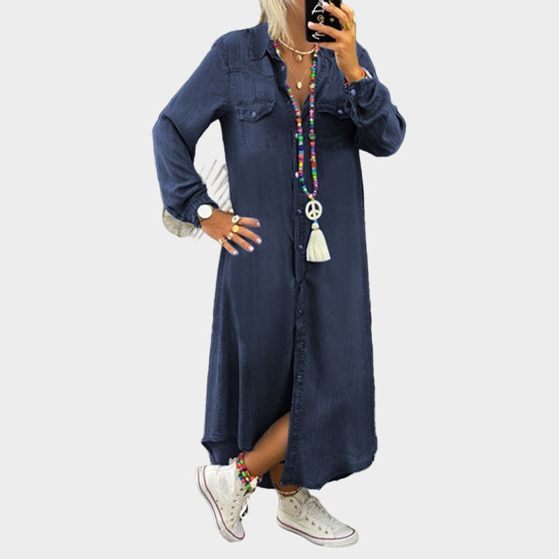 Sabine | Maxi-Jeans-Kleid mit langen Ärmeln