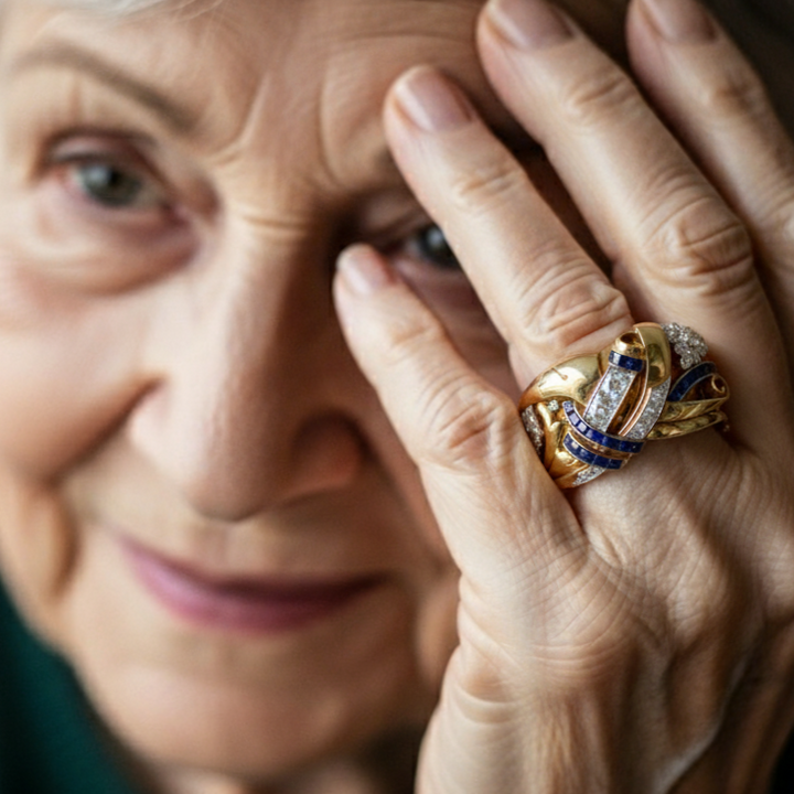 Regina | Vintage Goldring mit blauer Zirkonia