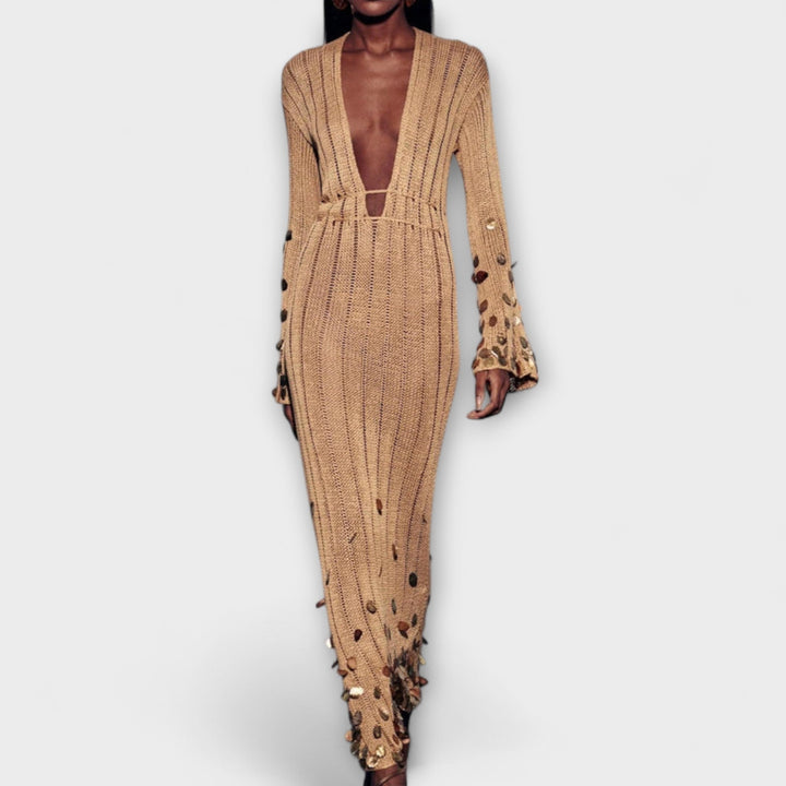 Theresa | Gold Strick Maxikleid von Dolly