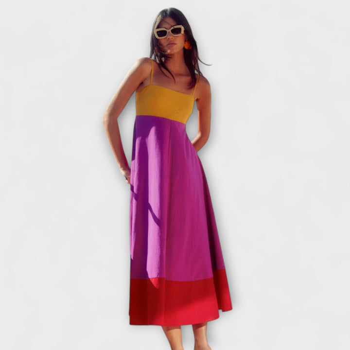 Wilhelmine | Farbblock Spaghetti-Träger Kleid
